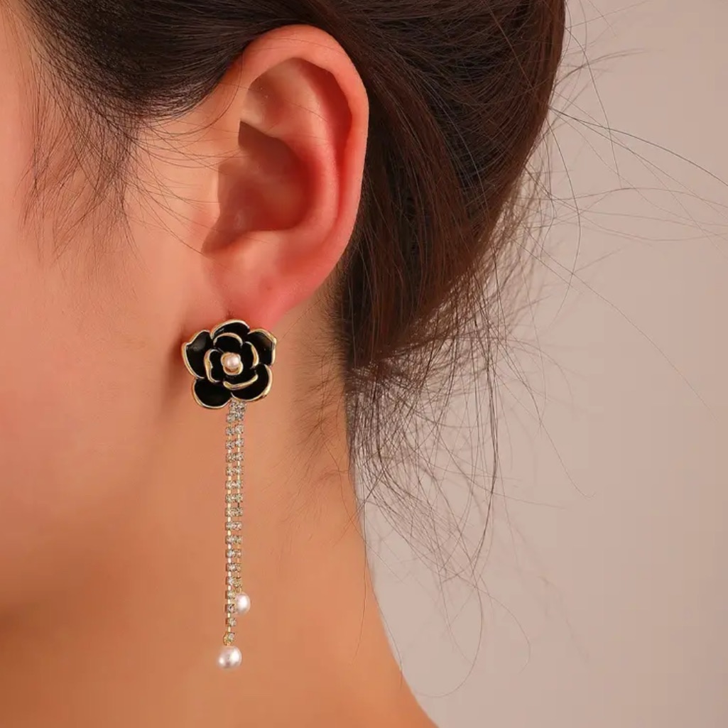 Camellia  14 Karat Gold Stud Drop Earrings Brand New